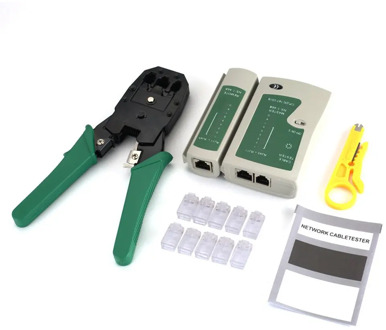 Network Ethernet LAN Kit 4 in 1 Cable Tester +Crimping Plier Crimper + Wire Stripper +10x Rj45 Cat5 Cat5e Connector Plug Netw