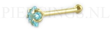 Neusstud goud 14 karaat bloem kristal aquamarijn