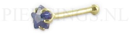 Neusstud goud 14 karaat bloem kristal blauw