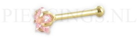 Neusstud goud 14 karaat bloem kristal roze
