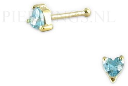 Neusstud goud 14 karaat hart kristal aquamarijn