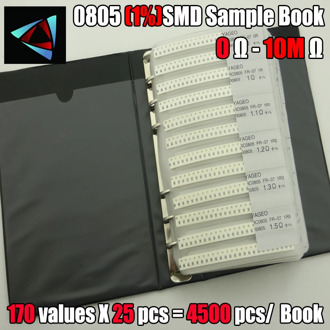 New 0805 SMD Resistor Sample Book 1% Tolerance 170valuesx25pcs=4250pcs Resistor Kit 0R~10M