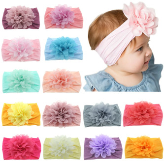 New 10pcs/lot Cute Soft Stretch Chiffon Flower Baby Headband Newborn Knot Wide Nylon Headwraps Infant Girls Headwear Photo Props