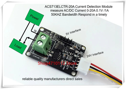 NEW 1PCS/LOT 0-20A ACS713ELCTR-20A ACS713TELC-20A ACS713 20A module current sensor 0.1V/1A 5V or 24 Power Supply