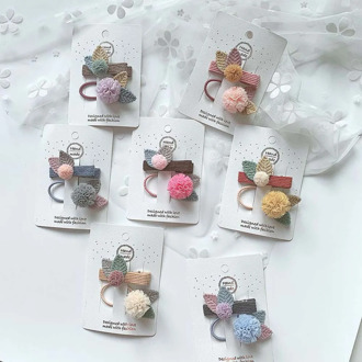 New 2 Pcs/set Yarn Ball Leaf Hair Clips For Girls Kids Pompom Elastic Rubber Bands Hair Tie Children Hair Accessories Set