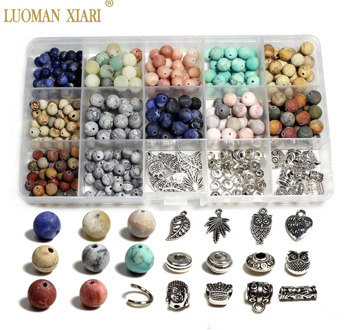 New 2020 Jewelry Making Kits Round Matte Natural Stone Beads Charms for Jewelry Making Diy Bracelet Handmake Craft Making
