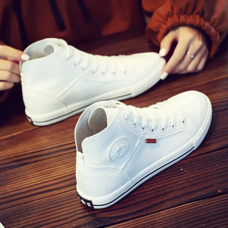 New 2020 Spring Autumn Fashion White Leather Trainers Sneakers Women Casual Shoes Black Breathable High Top Women Sneakers