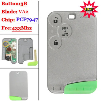 New 3 Button 433MHZ pcf7947 chip with recharge battery remote card for Renault Laguna (1piece)