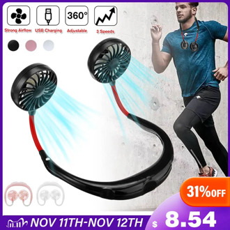 NEW 360° Adjustment USB Portable Fan Hands-free Neck Fan Hanging Rechargeable Mini Sports Fans 3 Gears Wearable Sport Fan