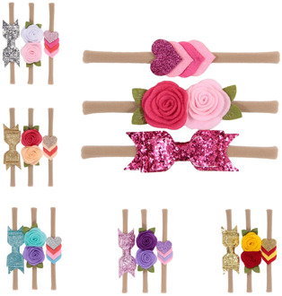 New 3pcs/lot Sequin Bow Leaf Flowers Heart Headband Set Elastic Baby Girls Head Accessories Children Party Headwear Photo Shoot