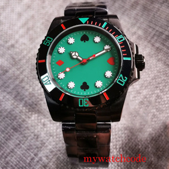 New 40mm Tandorio Brand Black PVD Case Automatic Men Watch Sapphire Glass MIYOTA 8215 Movement Green Sterile Dial Poker Pattern