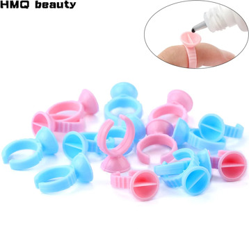NEW 50/100Pcs Blue Eyelash Pallet Glue Holder Disposable Glue Holder Ring Pallet for Eyelash Extension Tattoo Pigment