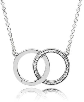 New 925 Sterling Silver Necklace Two Interlocking Logo Circles With Crystal Necklace For Women Wedding Gift Diy Europe Jewelry