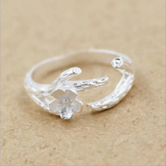 New Arrival Creative 925 Sterling Silver Jewelry Not Allergic Fashion Cherry Tree Branches Flower Opening Rings SR50