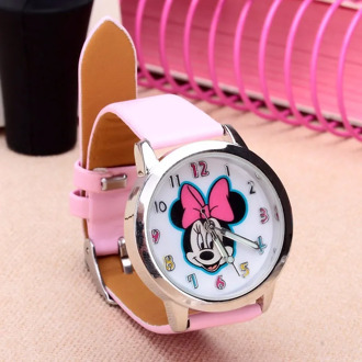 New Arrival High Quality Leather Cute Minnie Desgin Kids Watch Cartoon WristWatch Student Ladies Clock Relogio Kol Saati
