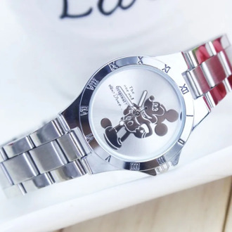 New Arrival Luxury Brand Mickey Minnie Watch Fashion Silver Students Wristwatch Full Steel Women's Dress Saat Relogio