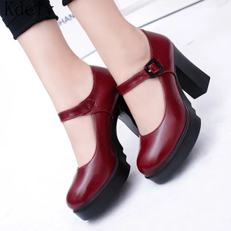 New Arrival Women Classic Pumps Shoes Spring Summer Black Leather Mary Jane Heels Fashion Buckle Platform Shoes Woman Size 35-39