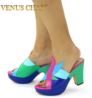 New Arrivals Fashion High Heels Party Dress Top Brand High Quality PU Leather Summer Sandals Thin Heeled Slippers Woman
