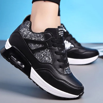 New Autumn 2020 Fashion Height Increasing Women Sneakers Ladies Sequins Lace-up Casual Shoes Breathable Walking Shoes