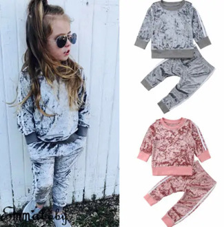 New Autumn Kids Baby Velvet Long Sleeve Top Blouse+Long Pants Outfits Set Clothes