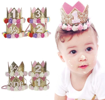 New Baby Birthday Party Crown Headbands for Girls Hairband Christmas Accessories 6 Months 1 Year 2 Years 3 Years Flower Headband
