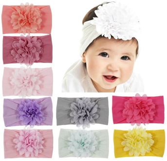 New Baby Girl Big Chiffon Flower Headband Children Turban Headwear Stretchy Nylon Flower Wide Hair Band Accessories