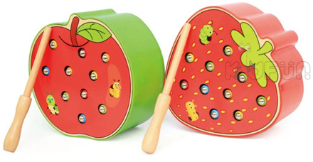 NEW Baby Wooden Toys 3D Puzzle Early Childhood Educational Toys Catch Worm Game Color Cognitive Magnetic Strawberry Apple