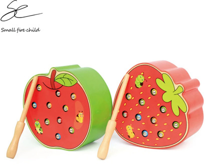 NEW Baby Wooden Toys 3D Puzzle Early Childhood Educational Toys Catch Worm Game Color Cognitive Magnetic Strawberry Apple