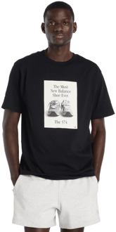New Balance 574 T-shirts Heren - Zwart - Maat L - Katoen Jersey Black