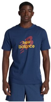 New Balance Anglar Logo T-shirt Blauw - XL
