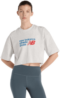 New Balance Athletics Premium Logo Cropped Tee T-shirts Dames - Grijs - Maat M - Katoen Jersey Grey