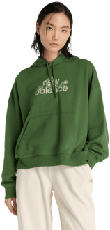 New Balance Flower Hoodie Hoodies Dames - Groen - Maat XS - Katoen Jersey Green