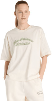 New Balance Linear Heritage Oversized T-shirt T-shirts Dames - Beige - Maat XS - Katoen Jersey