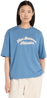 New Balance Linear Heritage Oversized T-shirt T-shirts Dames - Blauw - Maat S - Katoen Jersey Blue