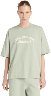 New Balance Linear Heritage Oversized T-shirt T-shirts Dames - Groen - Maat L - Katoen Jersey Green