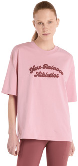New Balance Linear Heritage Oversized T-shirt T-shirts Dames - Roze - Maat M - Katoen Jersey Pink