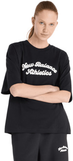 New Balance Linear Heritage Oversized T-shirt T-shirts Dames - Zwart - Maat XL - Katoen Jersey Black