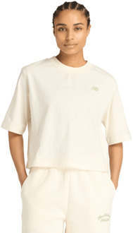 New Balance Linear Heritage Relaxed T-shirt T-shirts Dames - Beige - Maat L - Katoen Jersey
