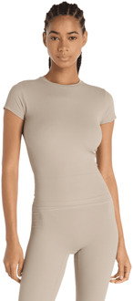 New Balance Ribbed Fitted T-shirt T-shirts Dames - Bruin - Maat S - Poly Jersey Brown