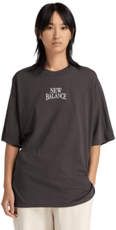 New Balance Trackside Oversized Tee T-shirts Dames - Zwart - Maat XL - Katoen Jersey Black