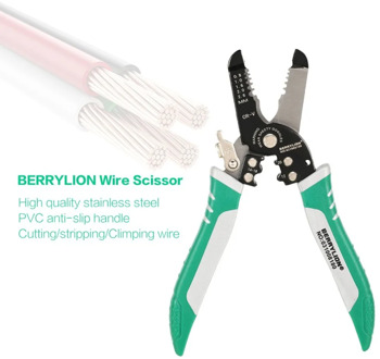 New BERRYLION 2 in 1 Wire Cable Scissor Cutter Wire Stripper Wire Cutting Pressing Stripping Pliers Electrician Hand Tools