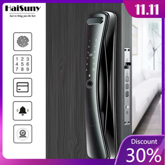 New Biometric Fingerprint Lock Security Smart Door Lock Password Electronic Locks Key IC Card Unlock APP Camera Electronic Lock
