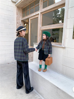 New boys and girls woolen plaid edging Japanese jacket 2020 new mother and daughter mother and child early winter parent-child w