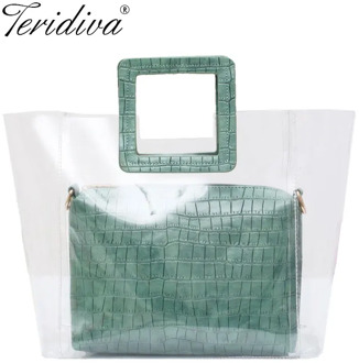 New Brand Women Shoulder Bag Transparent Tote Bags Crocodile Women's Messenger Handbag Large Capacity Composite Purse