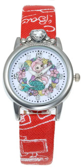 New Cartoon Children Mermaid Watch Fashion Girl Kids Student diamond Leather Analog Wristwatches Lovely Pink wreath watch Reloj