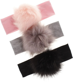 New Children Pompoms Headband Girls Winter Cotton Elastic Hair Bands Turban For Kids Raccoon Faux Fur Ball Hair Accessories