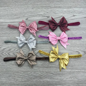 New Children Toddler Kids Baby Girls Headwear Bow Gold Silver giltter Tiara Princess Elastic Headband Hair Accessorie