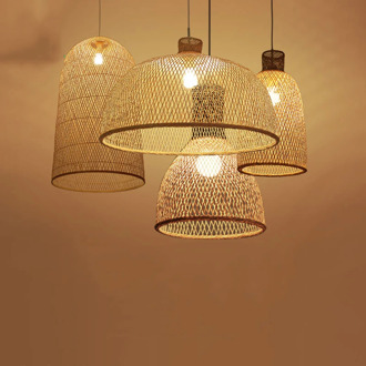 New Chinese style Hand Woven Bamboo Pendant light Bird Nest Lampshade Hotel Tea Dining Room Staircase LED hanglamp