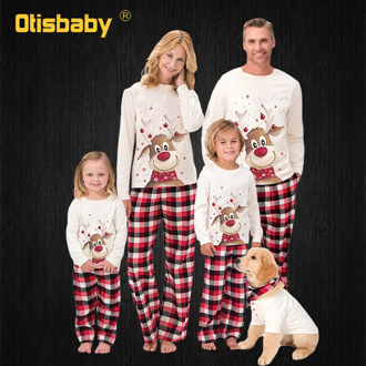 New Christmas Family Pajamas Set Adult Kids Pajamas Sleepwear 2 PCS Sets Deer Tops+Plaid Pants Xmas Family Look Matching Outfits