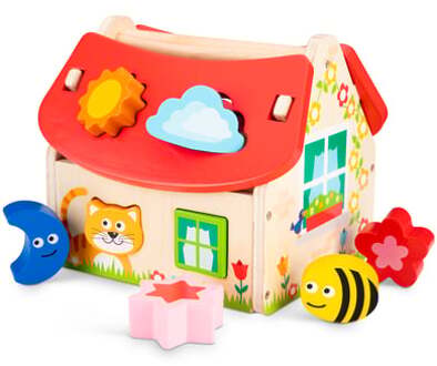 New Classic Toys vormenstoof huis junior 20 cm hout 9-delig Multikleur